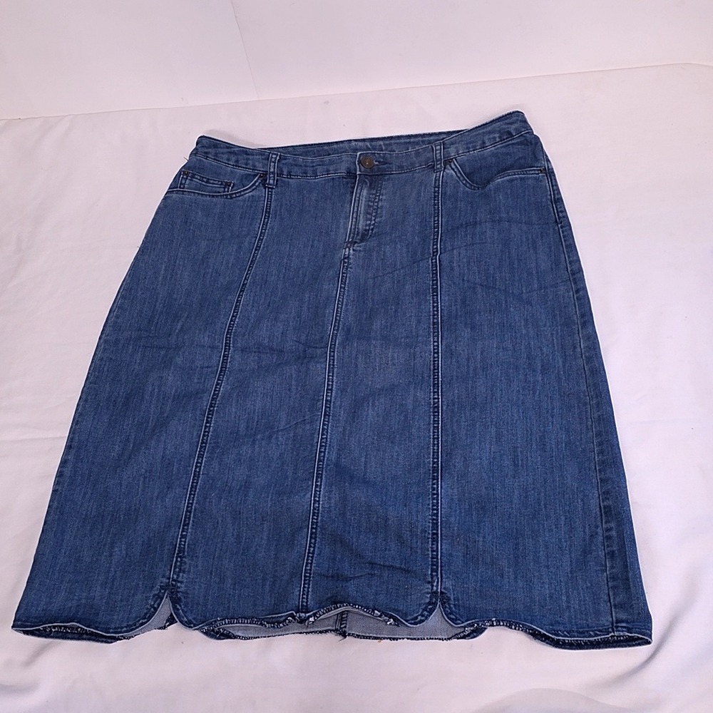 CJ Banks Denim Skirt Womens 16W Blue Scalloped Hem Stretch A-Line Medium Wash